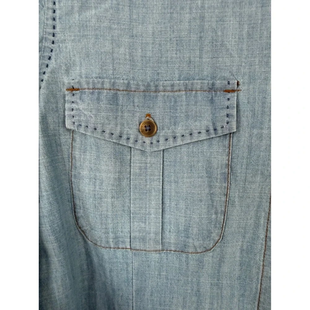 J. Peterman Womens Large Indigo Cotton Chambray Shirt Dress Cowgirl Boho Western - Picture 6 of 14